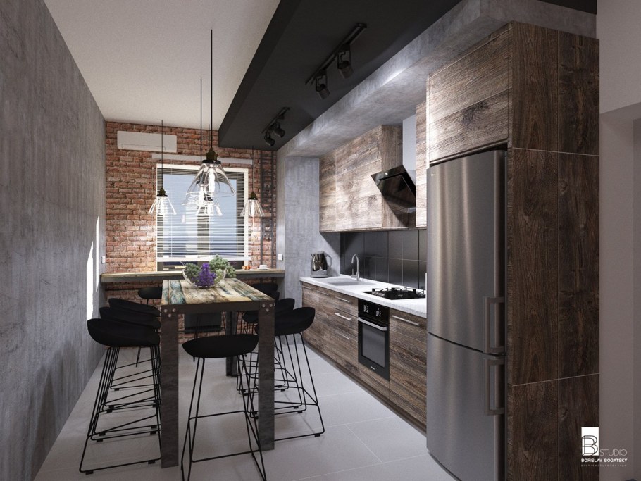 Кухня в стиле лофт 12м2