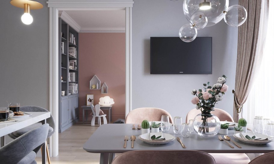 Бежевые стены и белая мебель