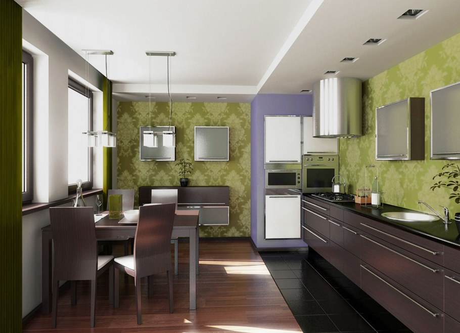 Зеленые стены в интерьере кухни