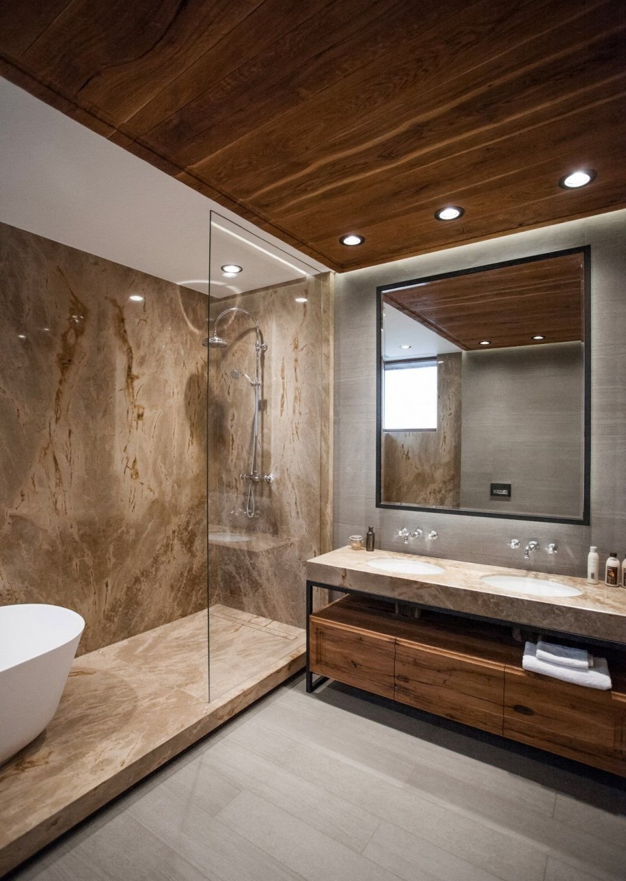 Сочетание белого мрамора и дерева в ванной комнате (42 фото) - красивые .