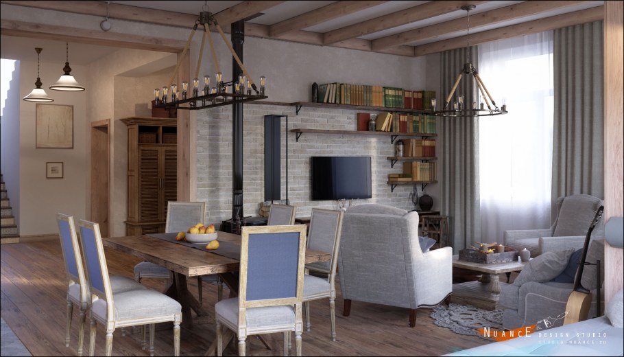 Синяя кухня лофт