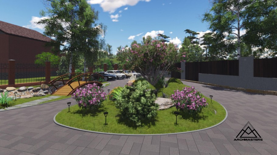 Придомовая территория частного дома дизайн