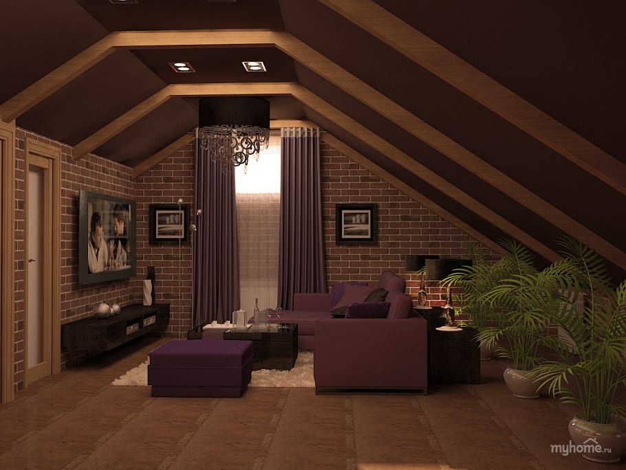 Мансардный этаж интерьер гостиной