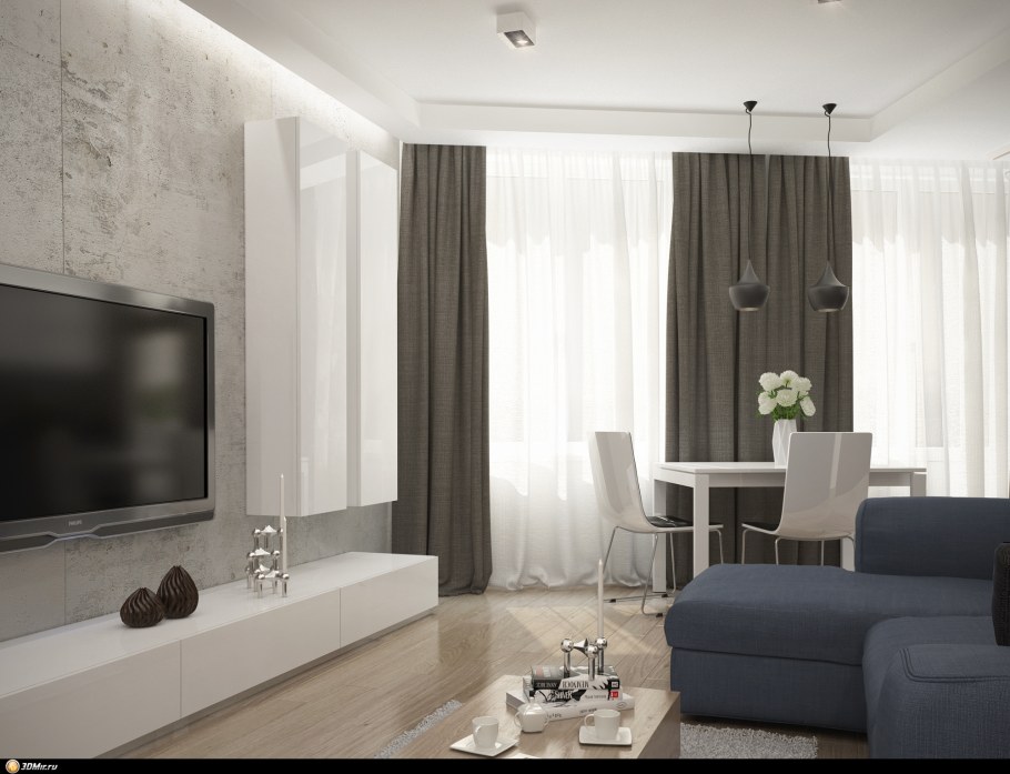 Интерьер гостиной в серебристых тонах