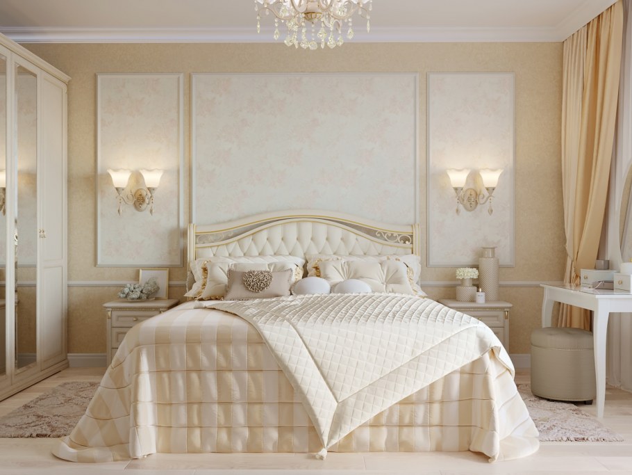 Белая спальня в классическом стиле