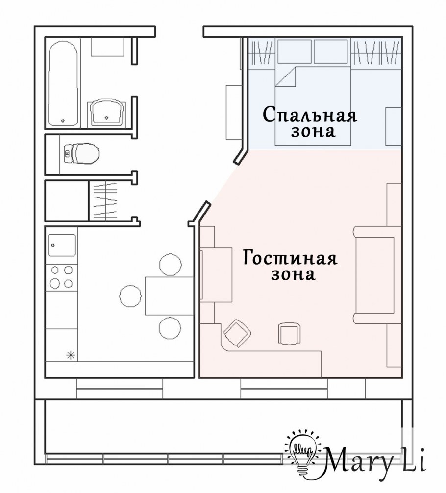 Расстановка мебели в однокомнатной