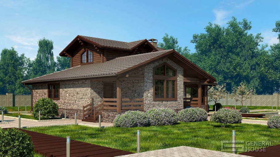 Одноэтажный дом Шале из кирпича