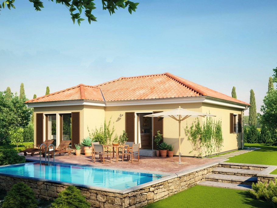 Красивые одноэтажные дома с бассейном