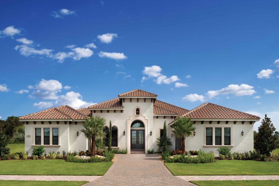 Одноэтажный дом с террасой и колоннами