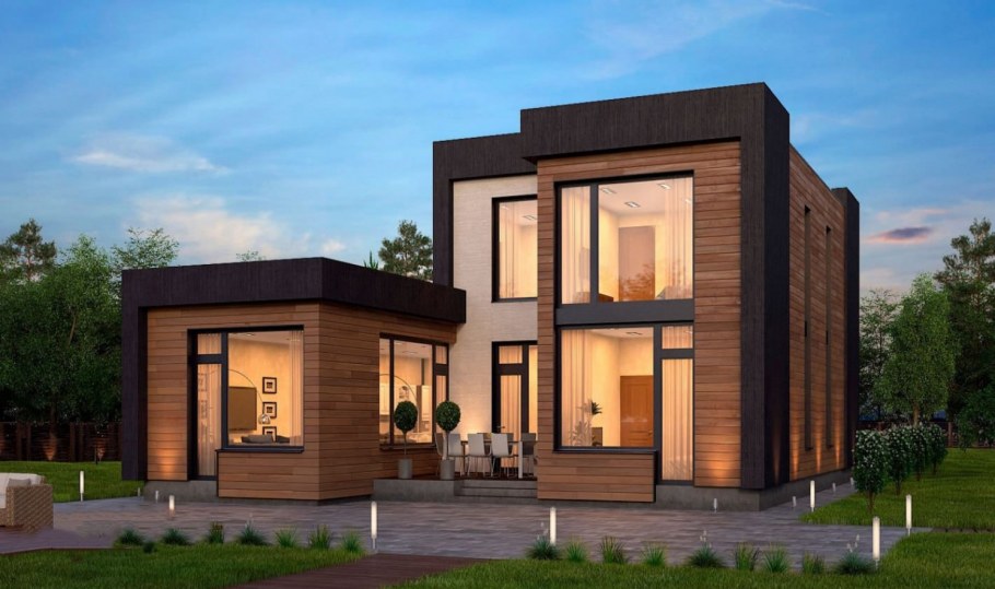 Проекты двухэтажных домов с плоской крышей