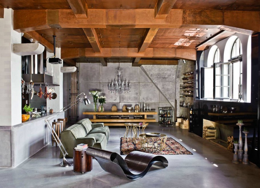 Гостиная лофт Индастриал интерьер