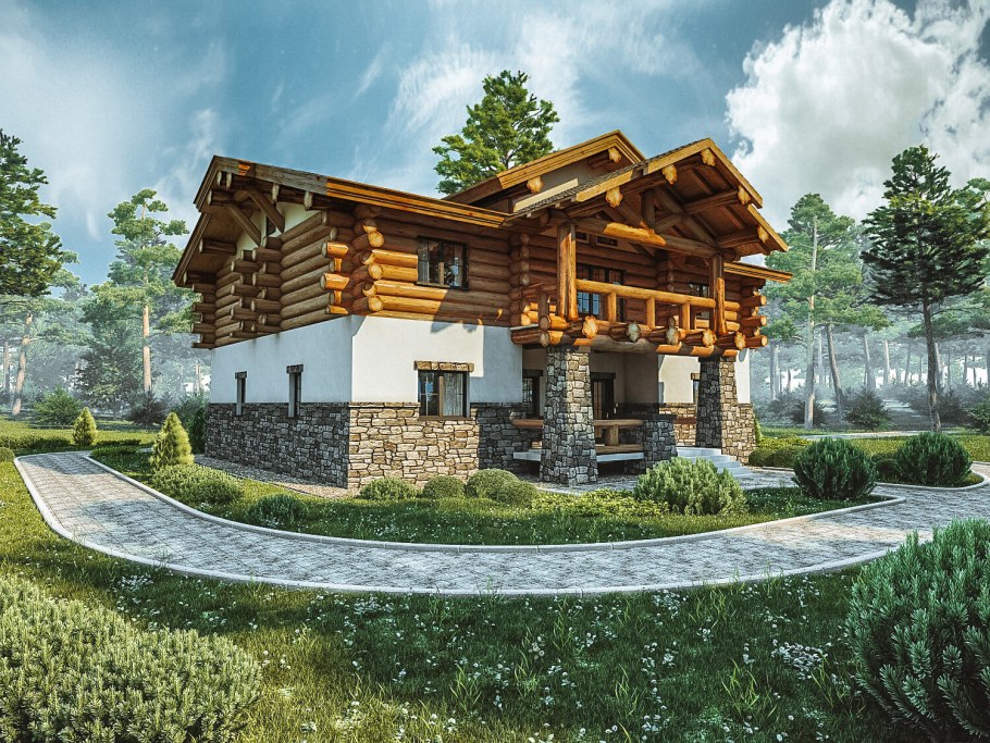 Дом-Шале оцилиндрованного бревна дом Шале