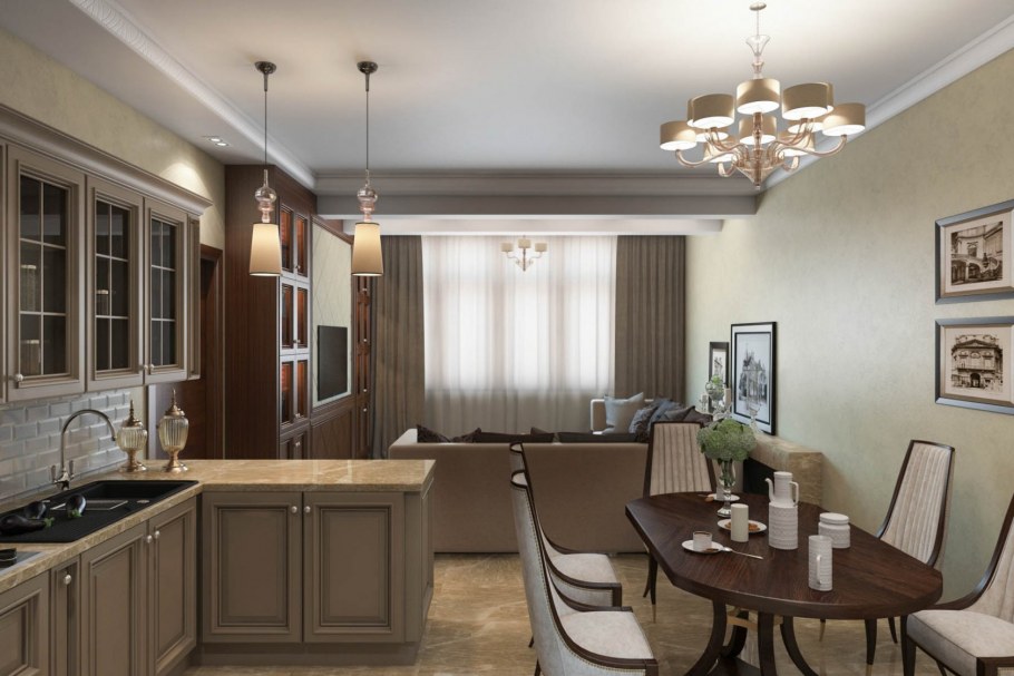 Кухня гостиная с большим столом