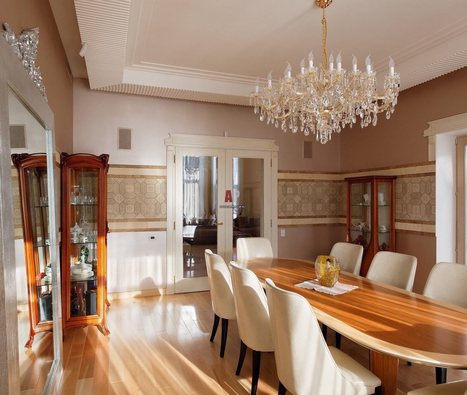 Гостиная столовая в бежевых тонах