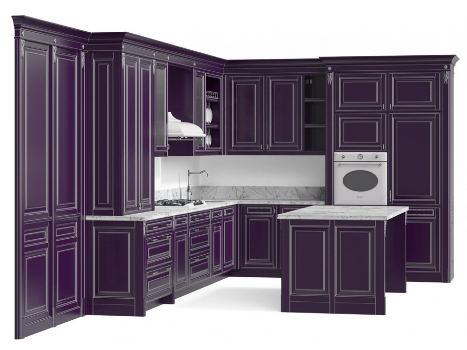 Белая кухня с патиной серебро