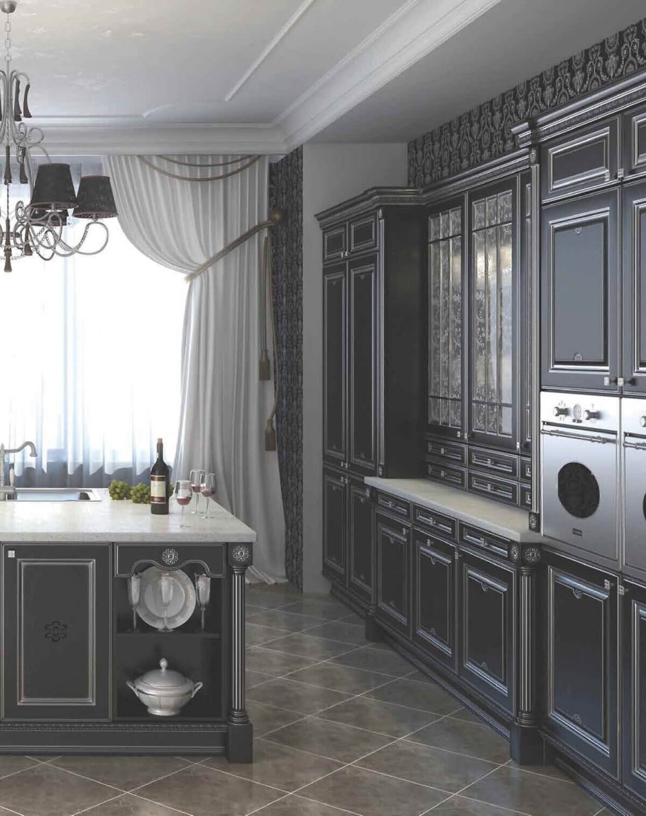 Кухни классика светлые с патиной серебро