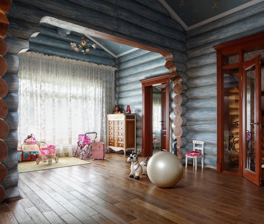 Дом оцилиндрованное бревно интерьер