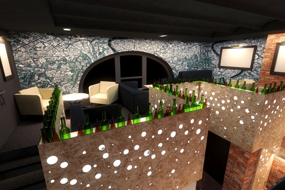 Строительные блоки в интерьере бара