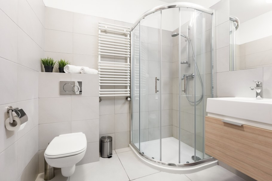 Ванная комната дизайн вертикальная раскладка с душевой кабиной