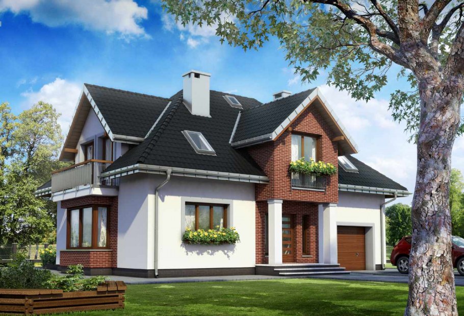 Дом с мансардой и террасой и гаражом 150м2