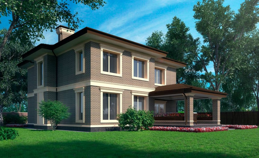 Двухэтажный коттедж с террасой