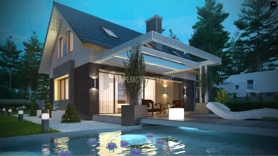 Небольшой двухэтажный дом с бассейном