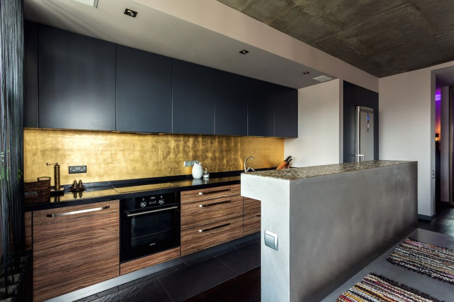 Кухня под бетон с деревом