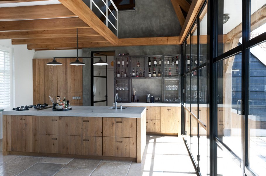 Кухня под бетон с деревом лофт