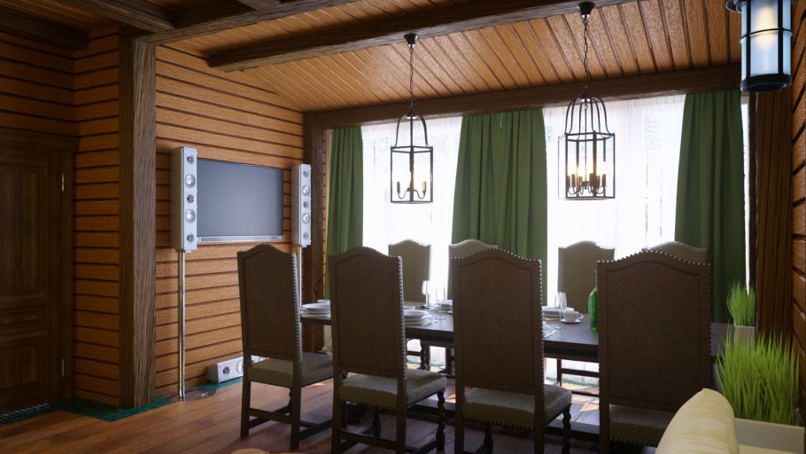 Баня с камином и кухней