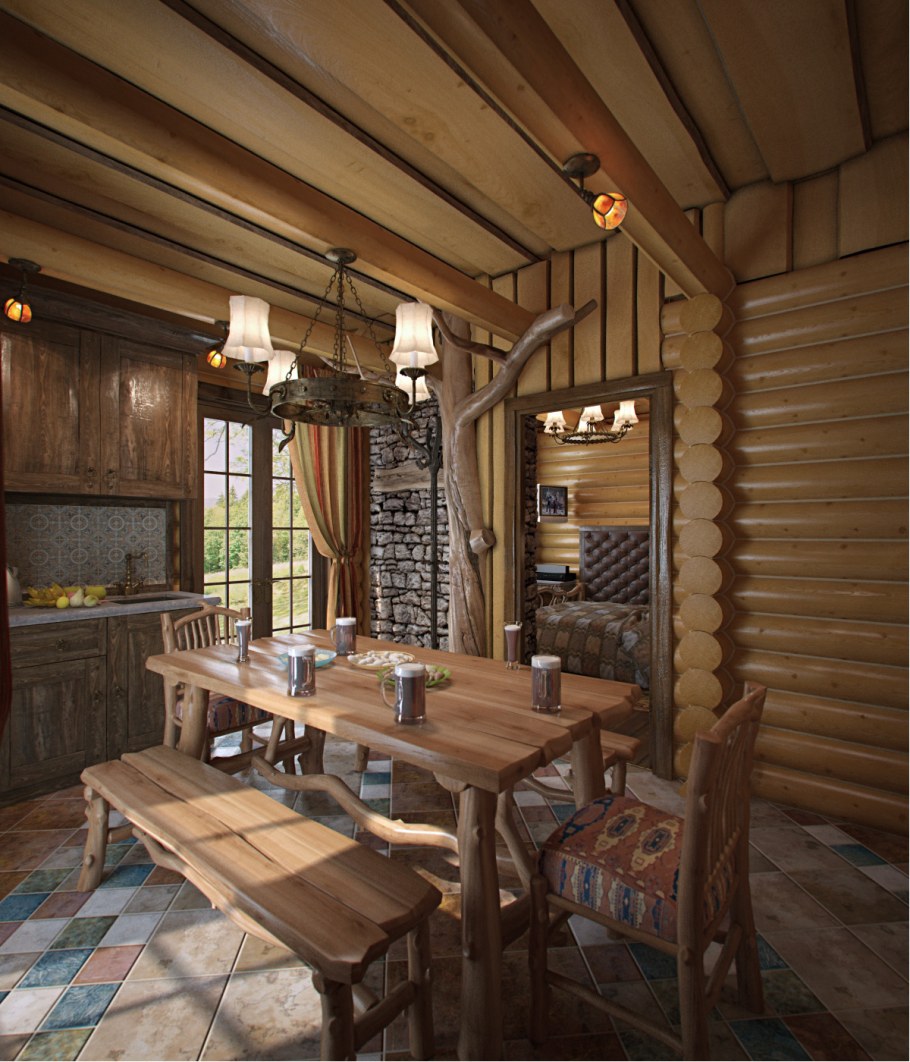 Интерьер бревенчатой бани