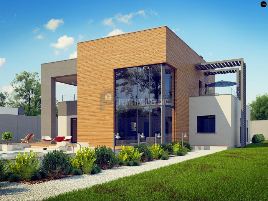 Фасад с плоской кровлей