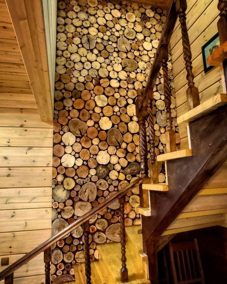 Панно из спила дерева в интерьере