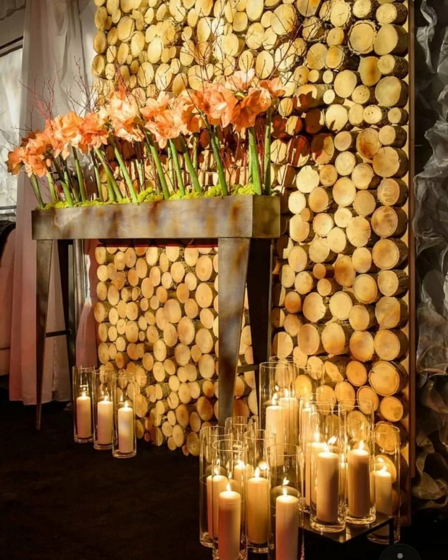 Декор стены спилами дерева