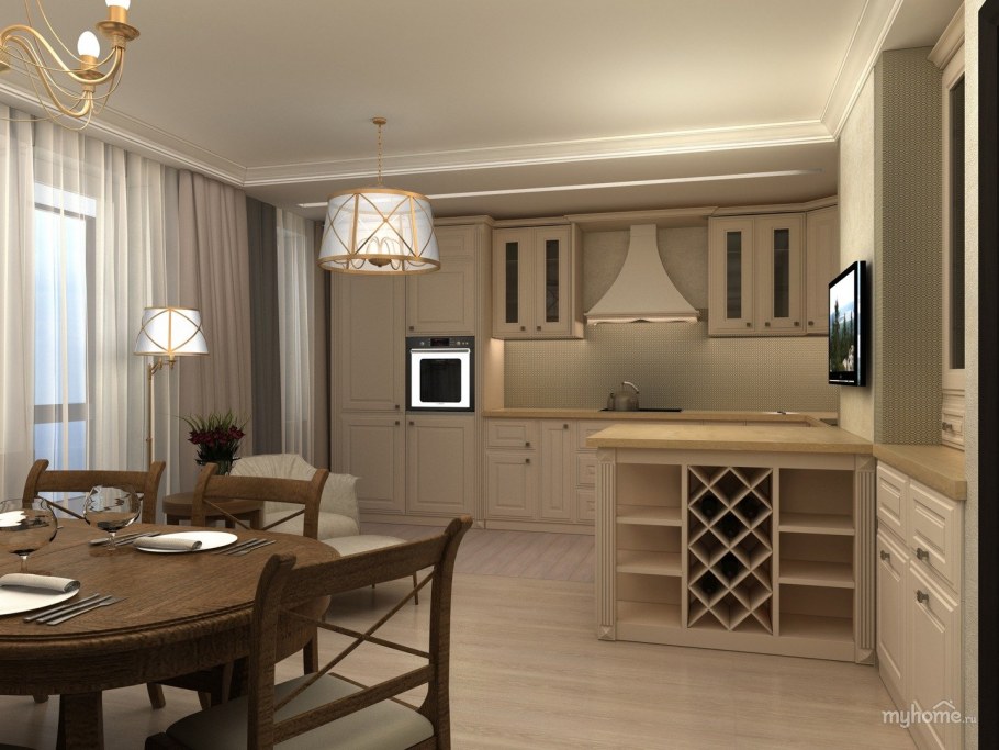 Городская классика кухня гостиная