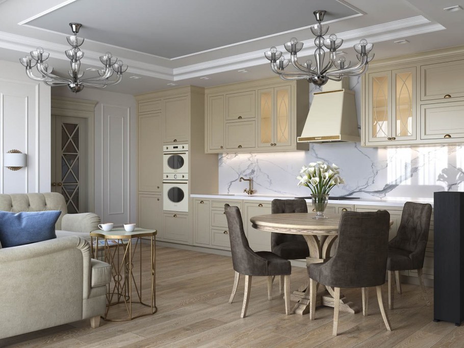 Кухня-гостиная в стиле американская классика