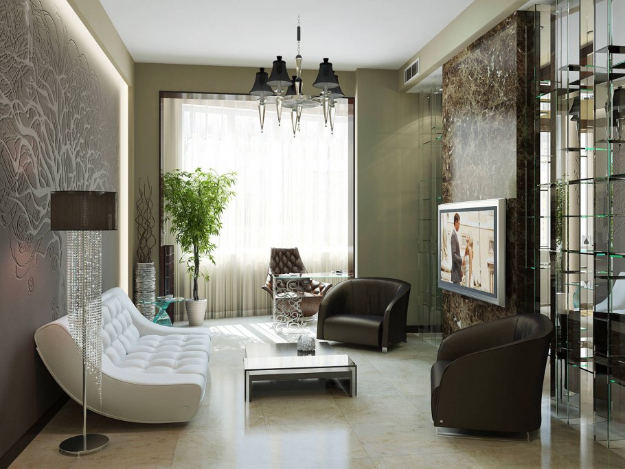 Выделить стену в гостиной за диваном