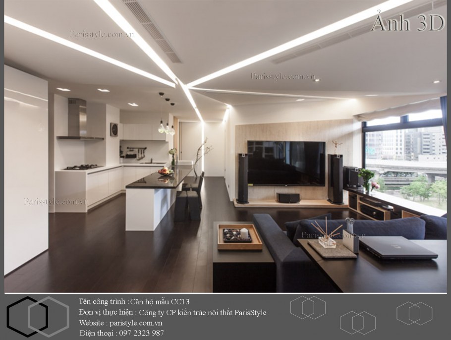 Потолок в кухне-гостиной современный