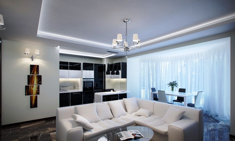 Модные натяжные потолки 2021 в гостиную