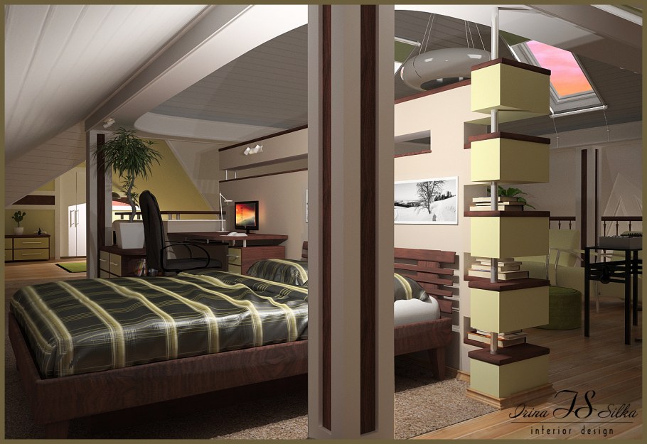 Зонирование мансардного этажа