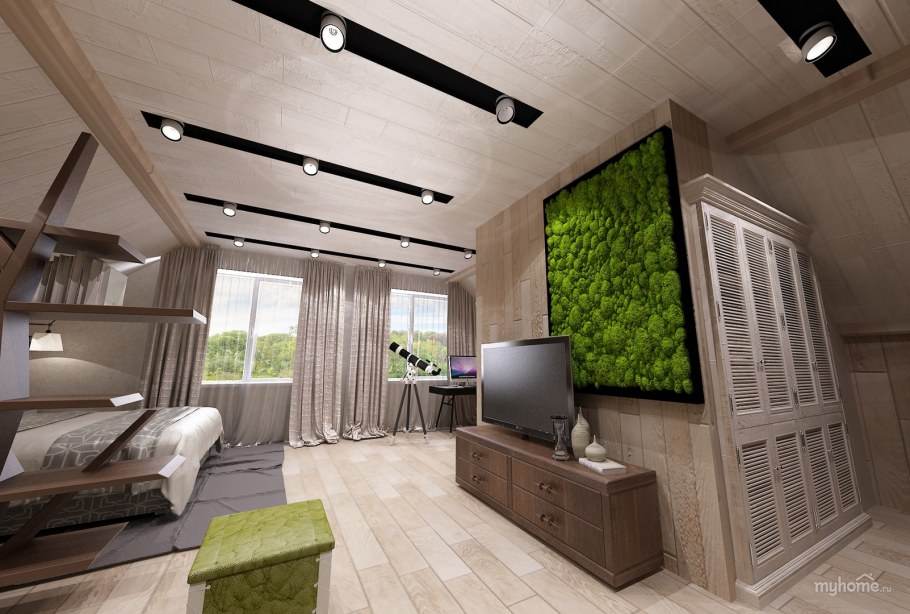 Мансарда в зеленых тонах