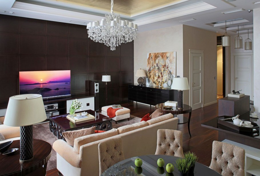 Классический интерьер с черной мебелью