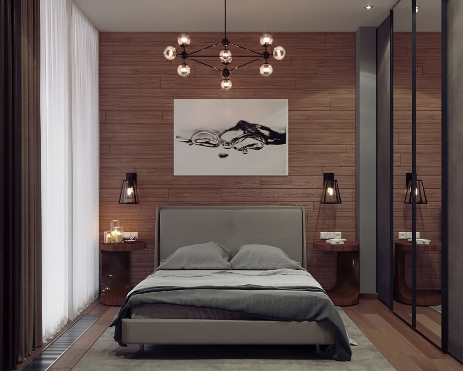 Деревянные панели в спальне