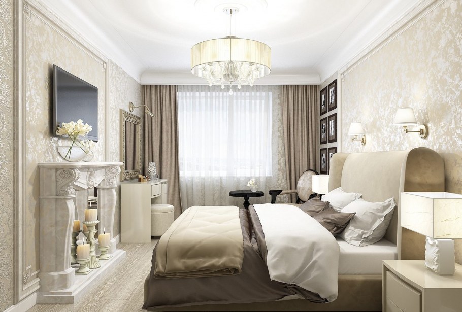 Линкруста в интерьере спальни в стиле Неоклассика