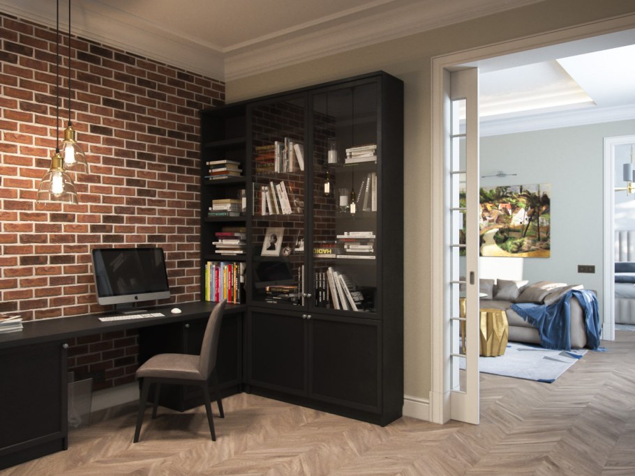 Кирпич в интерьере кабинета