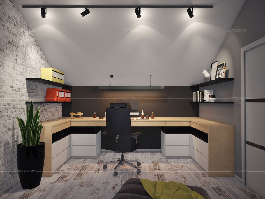 Лофт гостиная с рабочей зоной