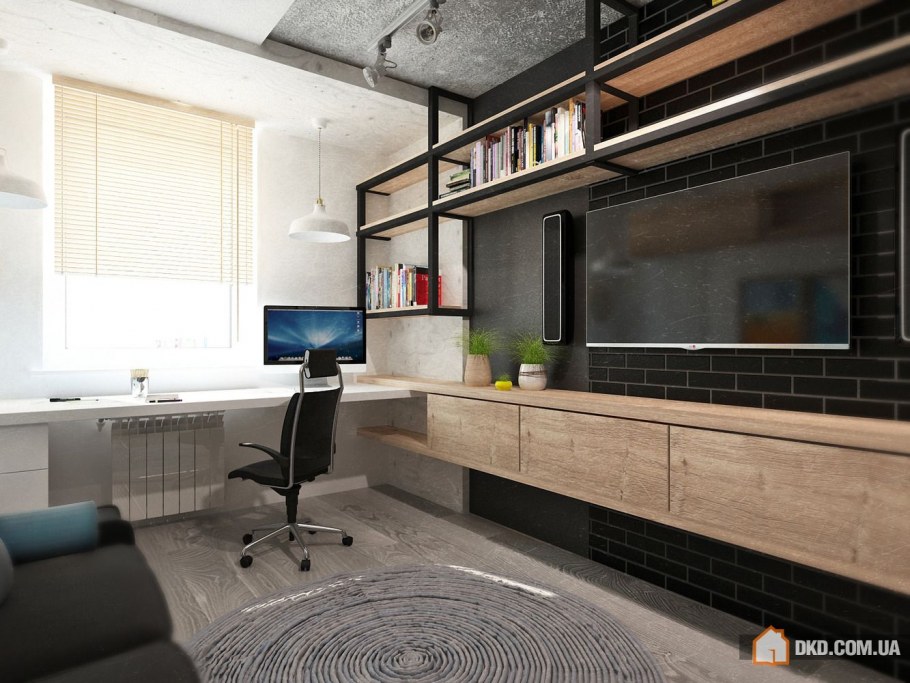 Лофт гостиная с рабочей зоной