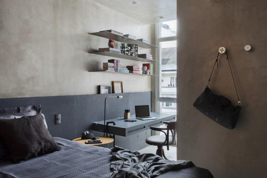 Спальня в стиле лофт с рабочим местом