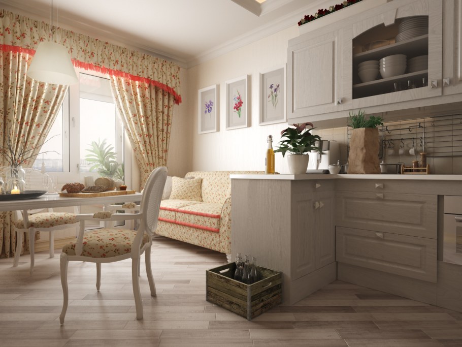 Кухня- гостиная Кантри бежевая