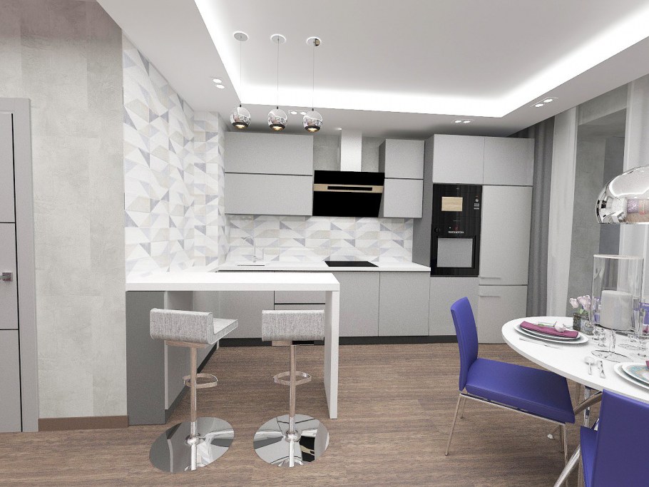 Кухня гостиная в стиле хайтек