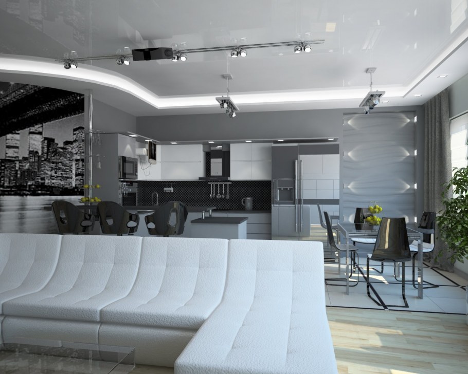 Натяжные потолки в стиле хайтек